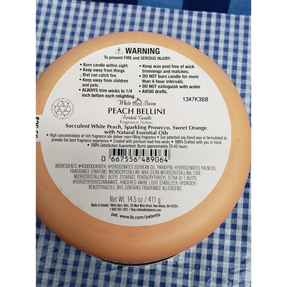 BBW Peach Bellini Solid Orange White Barn Large 3 Wick Candle Home Fragrance - Picture 2 of 2